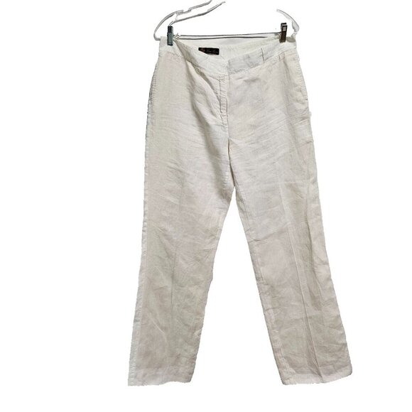 Loro Piana Straight Leg White Linen/Ivory Silk Line Women Trouser Pants Size 48 - Picture 1 of 15